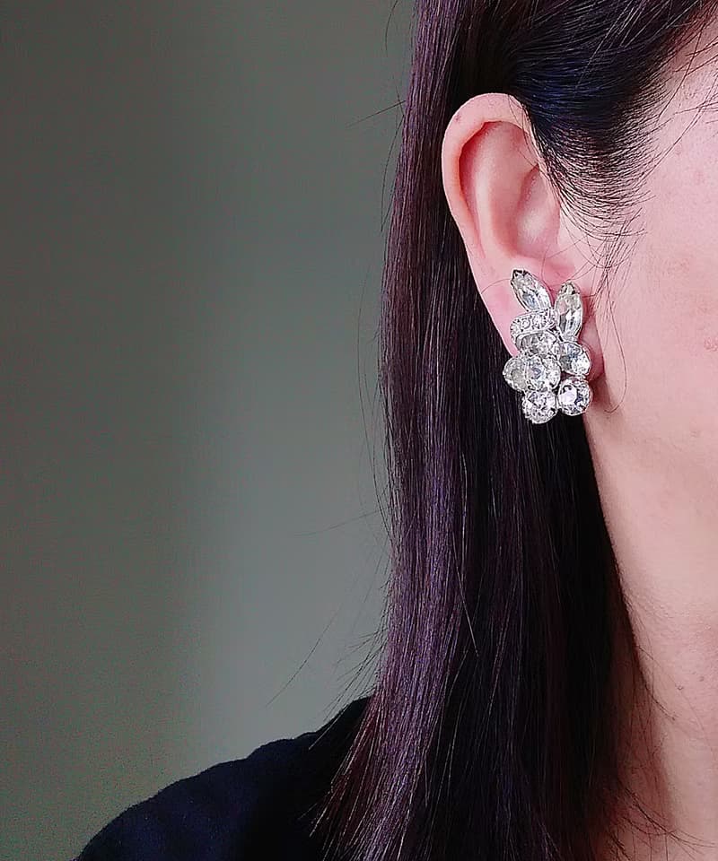 vintage jewelry  Eisenberg  古典晶透萊茵石 夾式耳環