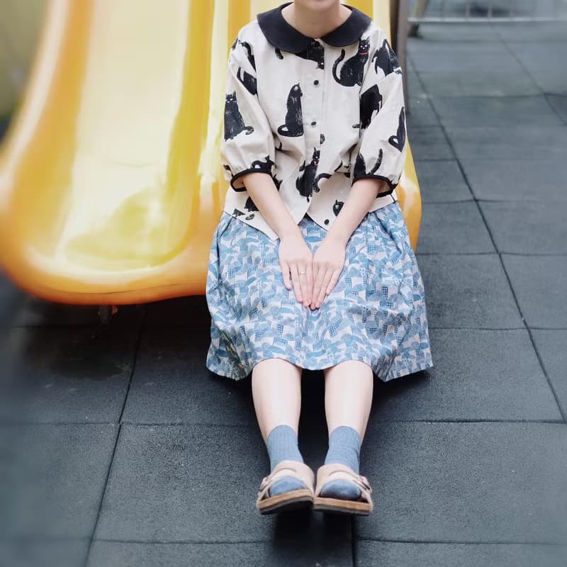 日式短板黑領澎澎袖襯衫款  你是我的小貓咪