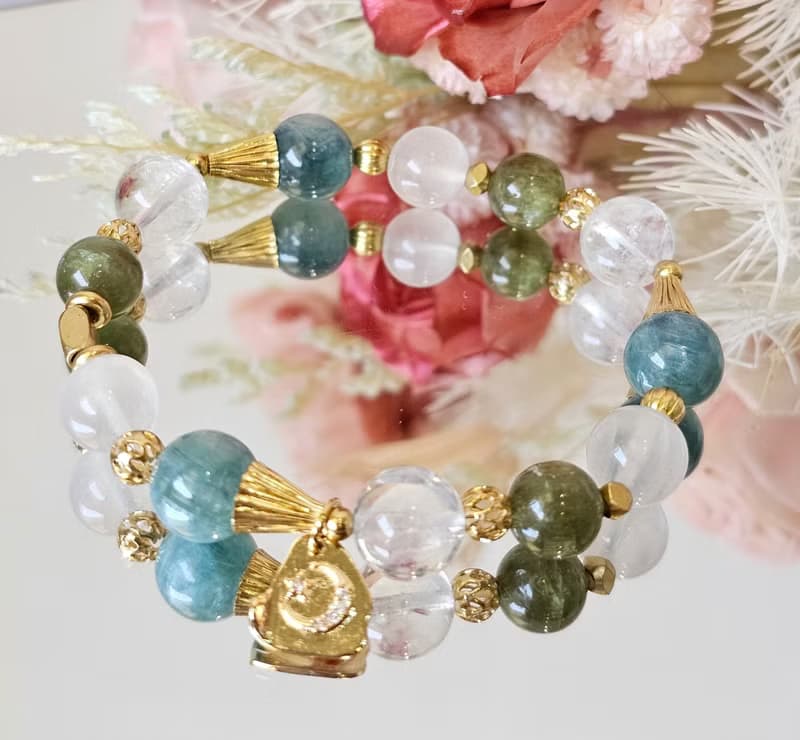 查茨沃斯莊園-黃銅款/藍綠晶/綠磷灰石/月光石/藍針水晶/水晶手鍊