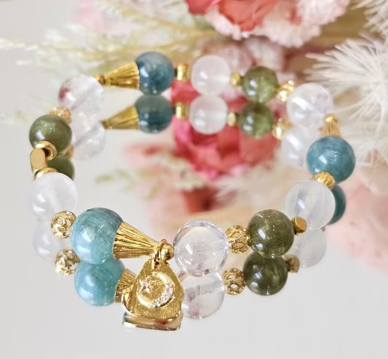 查茨沃斯莊園-黃銅款/藍綠晶/綠磷灰石/月光石/藍針水晶/水晶手鍊