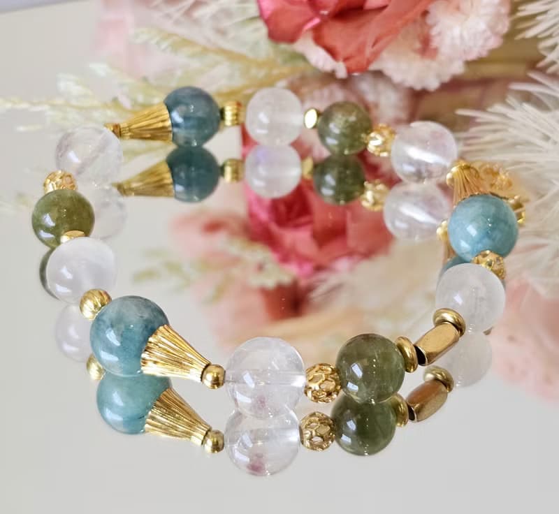 查茨沃斯莊園-黃銅款/藍綠晶/綠磷灰石/月光石/藍針水晶/水晶手鍊