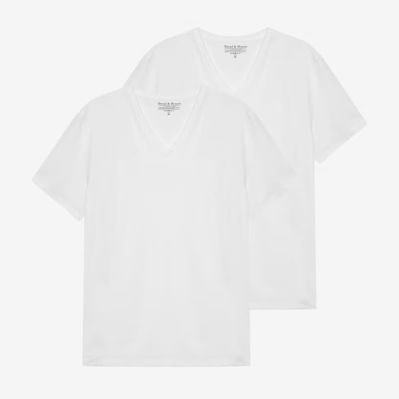 Bread & Boxers 兩件組 V-Neck 有機棉男用V領T - 白