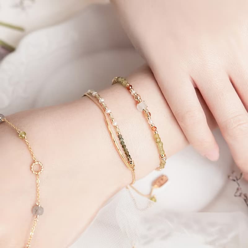 財運 x 橄欖石 綠碧璽 珍珠 誕生石 【貝殼花 • 唯一的愛】手鍊