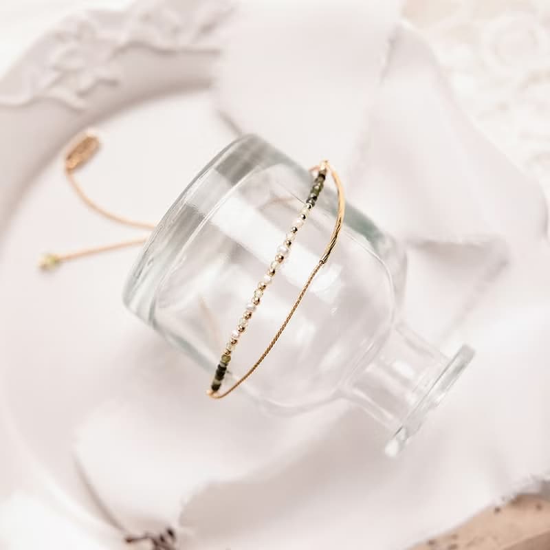 財運 x 橄欖石 綠碧璽 珍珠 誕生石 【貝殼花 • 唯一的愛】手鍊