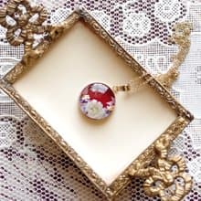 レジンアート　ラウンドペンダント・ブーケ・ワインレッド