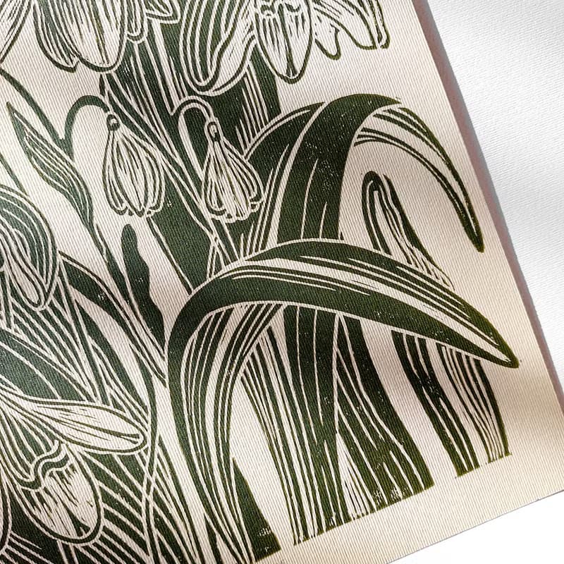 Green Linocut Print Snowdrop Flowers Original Artwork Spring Wall Art Decor