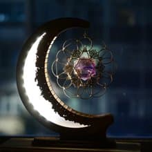 月亮燈 天然紫黃晶 星 水晶 手作 獨一無二 木燈座 情人節禮物