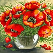 Poppy bouquet in sunlight. Painting Gouache.