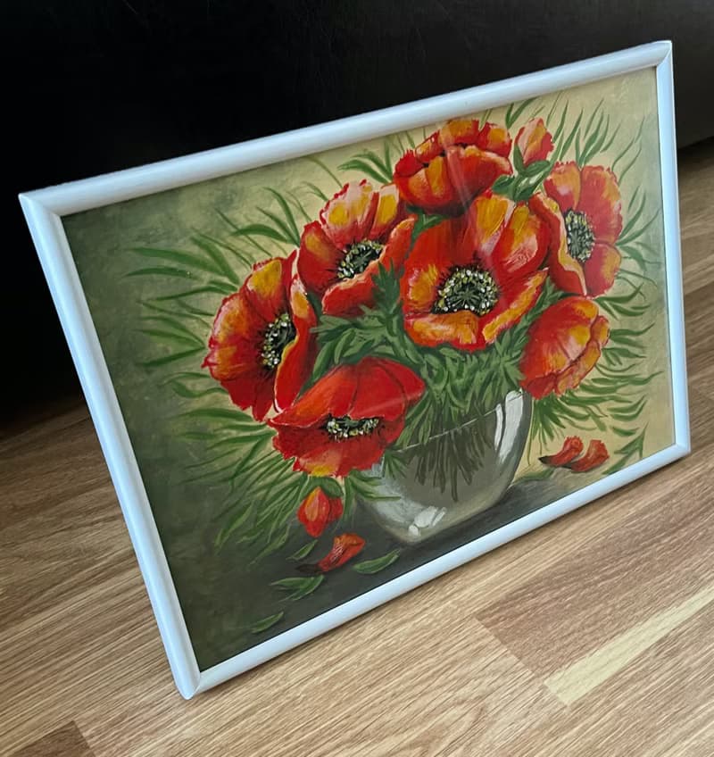 Poppy bouquet in sunlight. Painting Gouache.