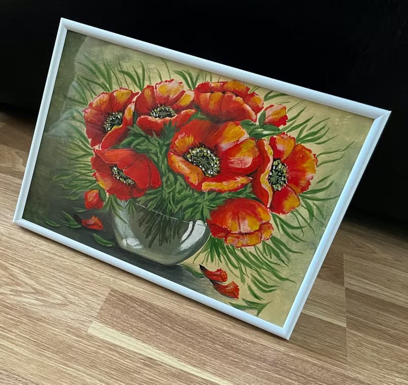 Poppy bouquet in sunlight. Painting Gouache.