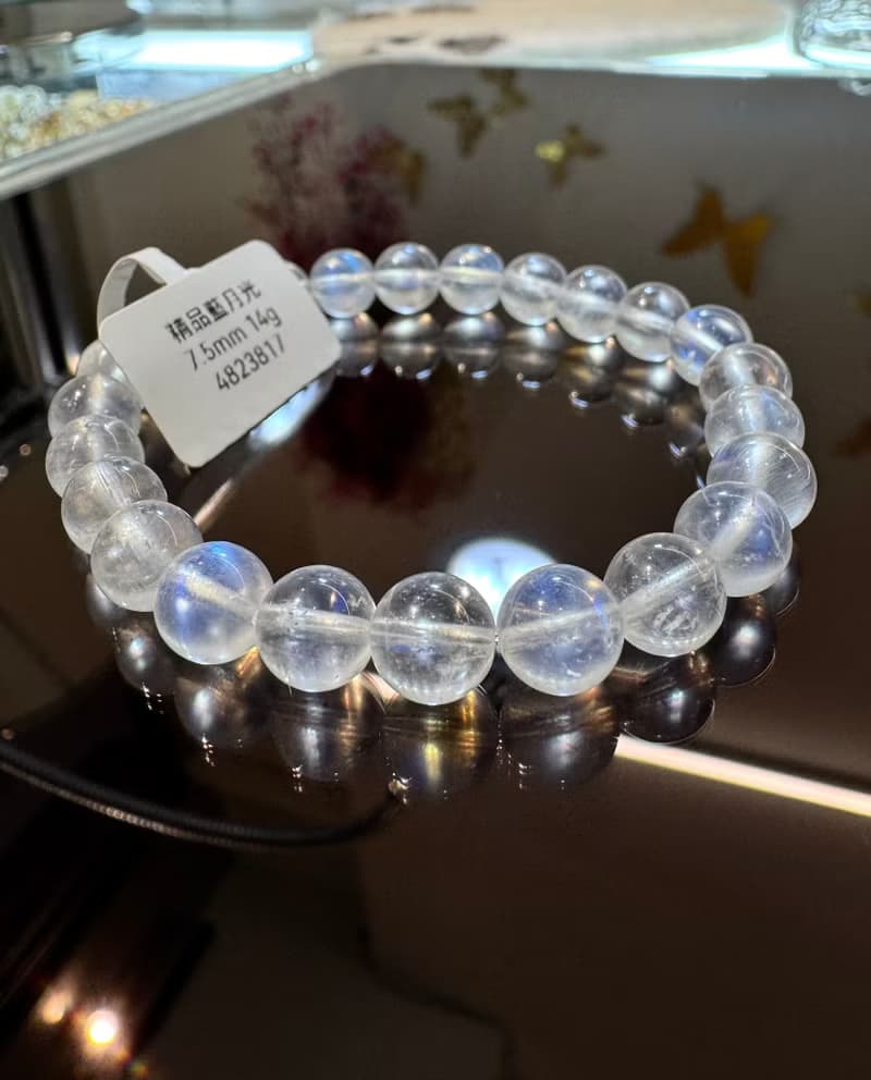 精品天然高彩藍月光水晶7.5mm14g人緣桃花提升魅力助眠緩解急