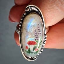 Moonstone ring Stone painting fly agaric Aaa large Moonstone ring 飛木耳環