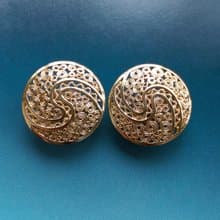 【西洋古董飾品 】金色調 細緻簍空 氣質 夾式耳環