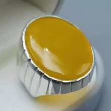 Untreated Yellow Aqeeq ring Yemeni Aqeeq mens Ring - Agate ring- Yamani Akik
