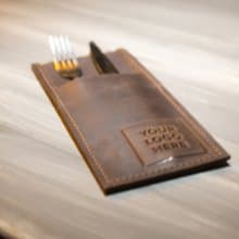 手工製作的竹製餐具皮革餐具架 環保可重複使用