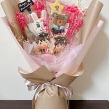 畢業糖霜餅乾花束—畢業男孩女孩熊+星星5片糖霜餅乾 低糖無香精