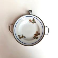 復古嬰兒食品加熱盤|黃銅和瓷器嬰兒食品盤|復古嬰兒用品|