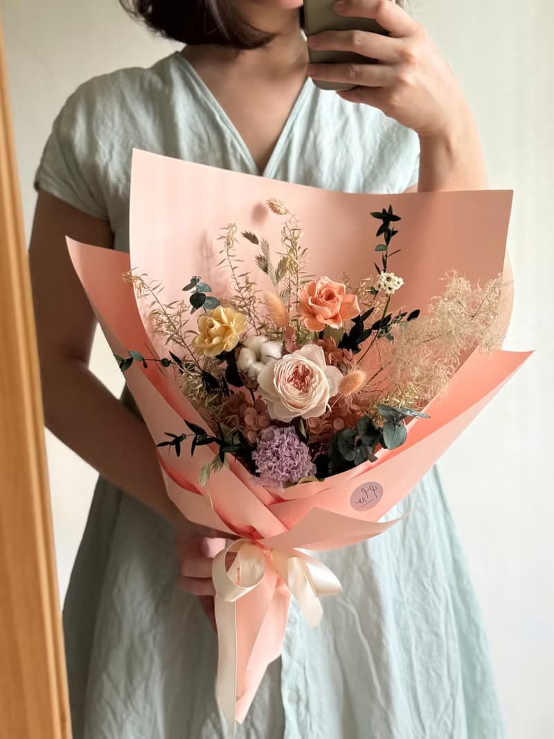 艸心—花園系列—香檳橘 永生花束