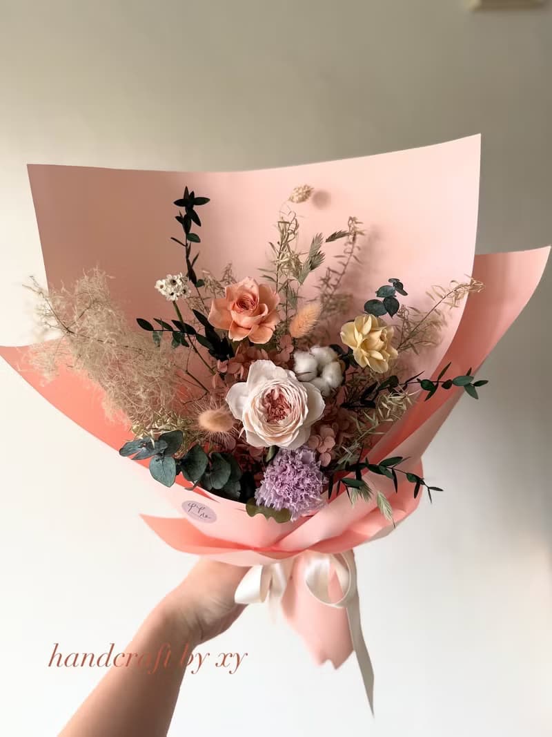 艸心—花園系列—香檳橘 永生花束