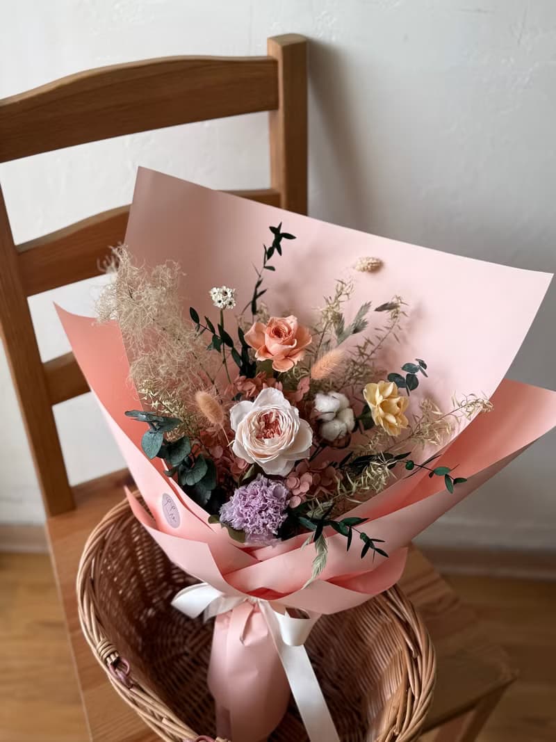 艸心—花園系列—香檳橘 永生花束