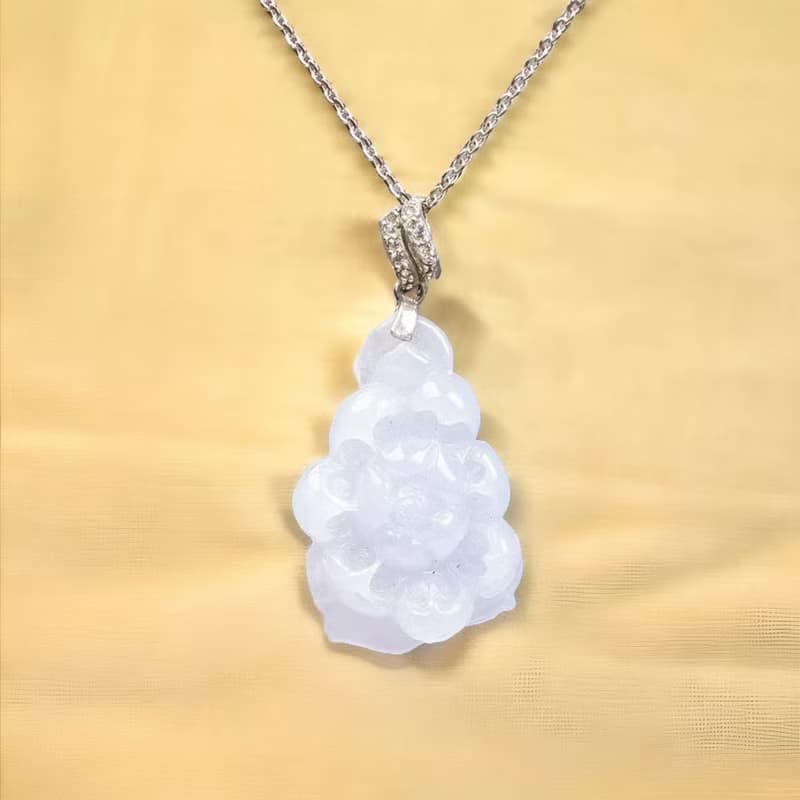 冰種紫羅蘭翡翠蓮花吊飾 925純銀墜頭 | 天然緬甸玉翡翠A貨 |