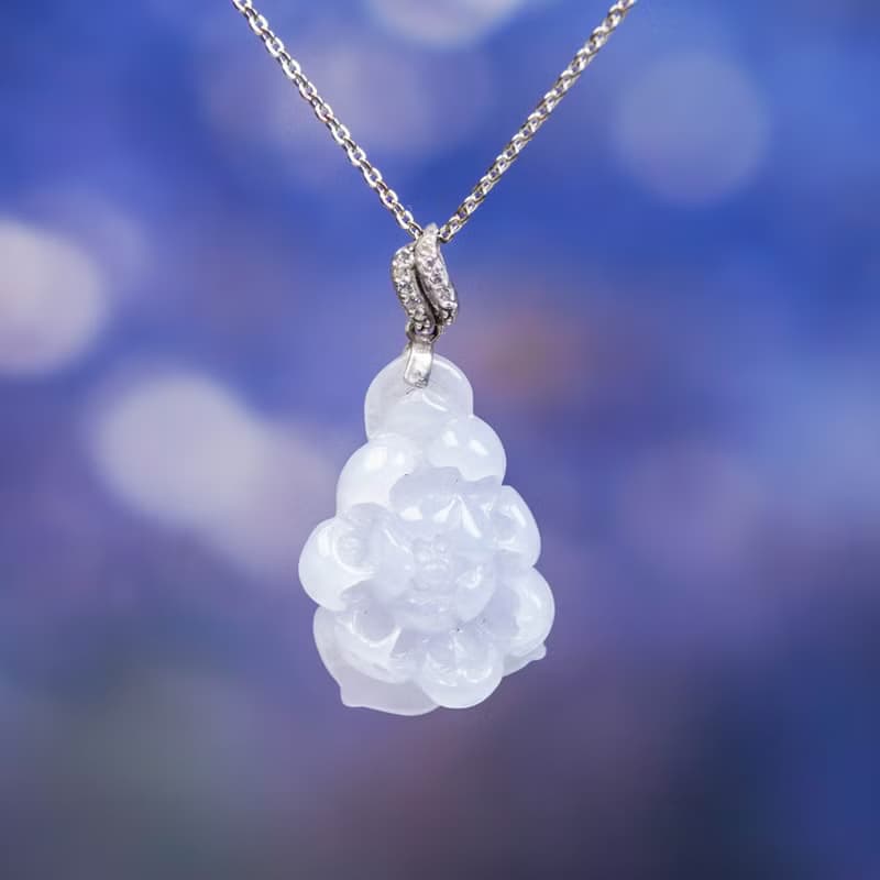 冰種紫羅蘭翡翠蓮花吊飾 925純銀墜頭 | 天然緬甸玉翡翠A貨 |
