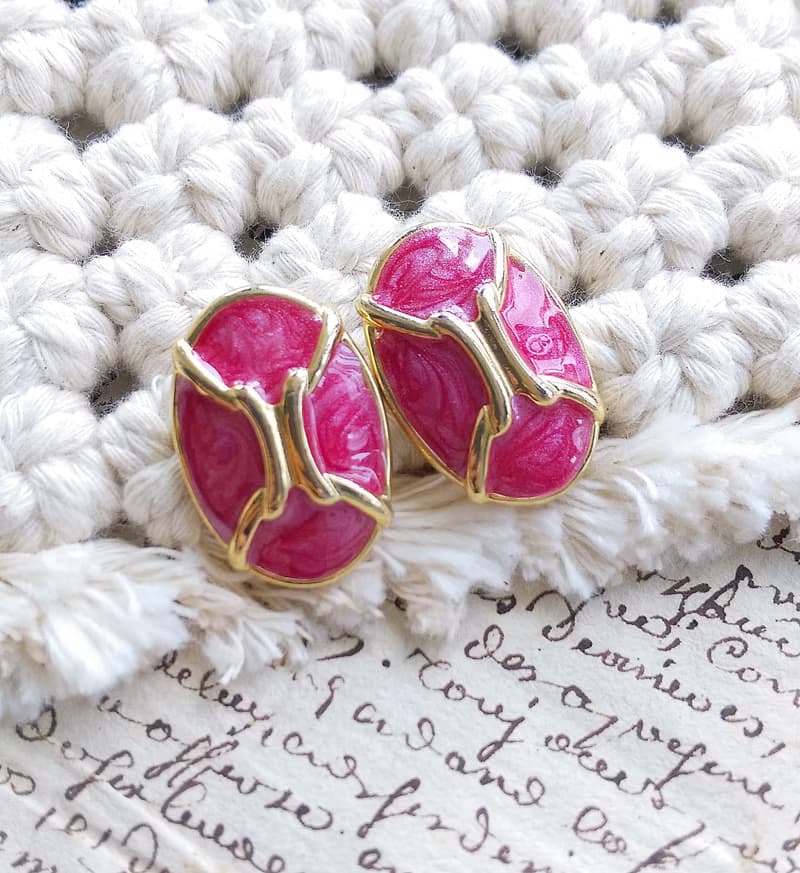 Vintage Jewelry 西洋古董飾品 復古 典雅 拉絲桃粉調 針式耳環