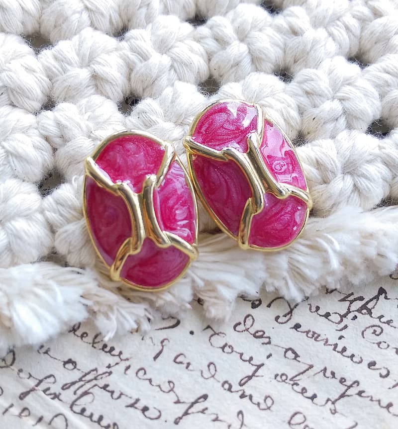 Vintage Jewelry 西洋古董飾品 復古 典雅 拉絲桃粉調 針式耳環