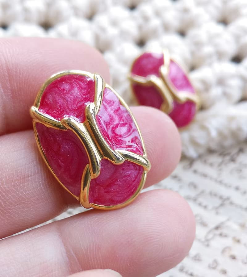 Vintage Jewelry 西洋古董飾品 復古 典雅 拉絲桃粉調 針式耳環