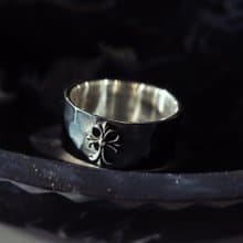 Gothic Cross Flat Ring Hammered Textured 925 Antique