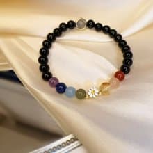 【七脈輪 彩虹雛菊】七脈輪 彩色 黑瑪瑙 水晶手鍊