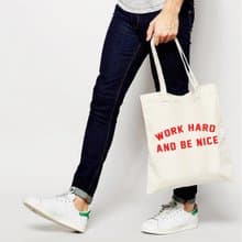 Work Hard and Be Nice 帆布環保購物袋 米白 交換禮物文青聖誕
