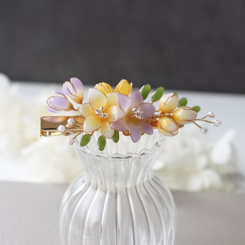【小蒼蘭花束髮夾】小蒼蘭髮夾 手工銅線樹脂 髮夾髮飾
