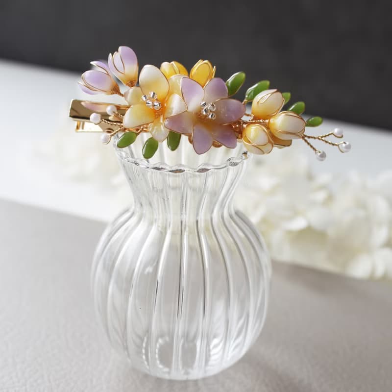 【小蒼蘭花束髮夾】小蒼蘭髮夾 手工銅線樹脂 髮夾髮飾