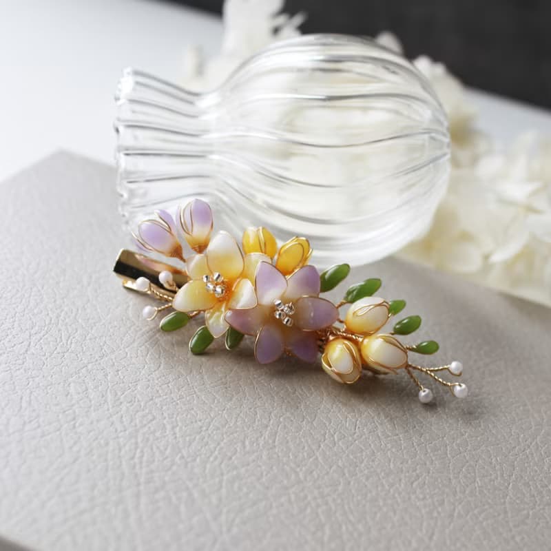 【小蒼蘭花束髮夾】小蒼蘭髮夾 手工銅線樹脂 髮夾髮飾