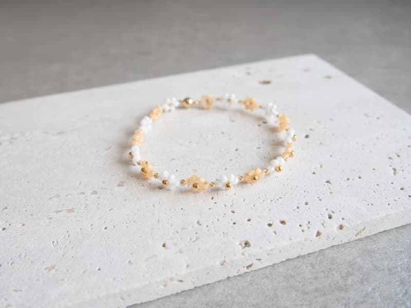 ビーズブレスレット　【　pearl orange　】　　マグネット金具