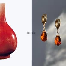 Hi Onion原創自制新年郎窯紅水滴耳扣個性復古耳夾小眾顯白耳環