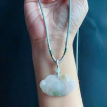 天然緬甸玉 三彩翡翠 如意牡丹 吊墜 牡丹花 花開富貴 禮物 項鍊