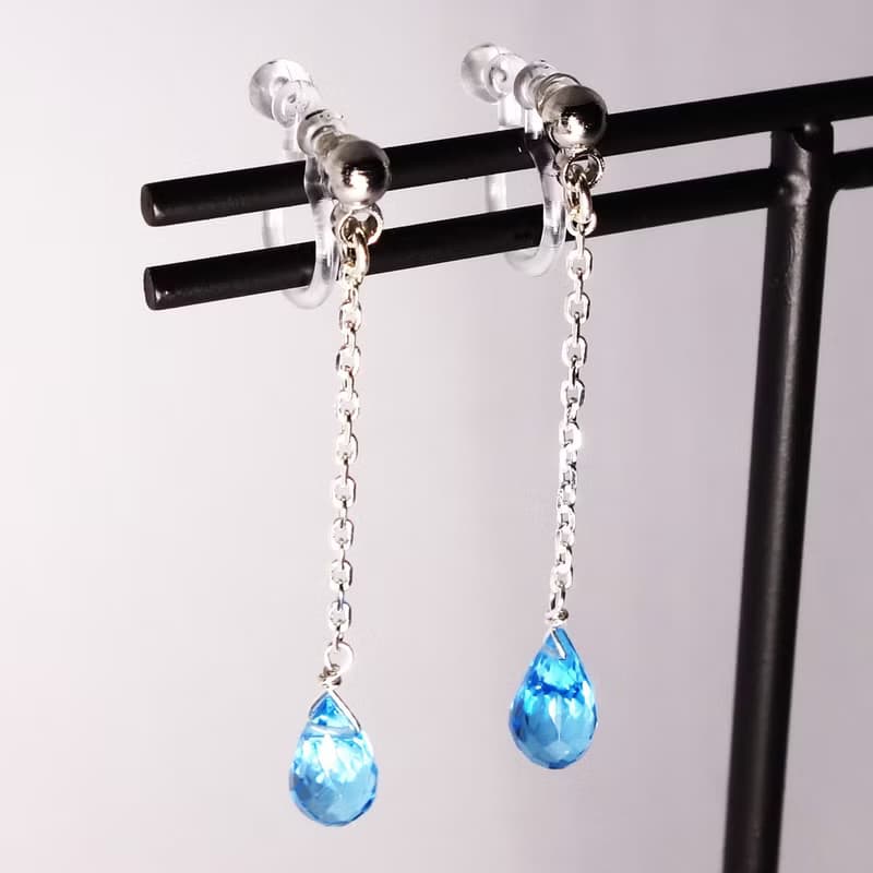 至高の水色・ブルトパブリオレット・樹脂イヤリングSV925【Pio by Parakee】Blue topaz briolette