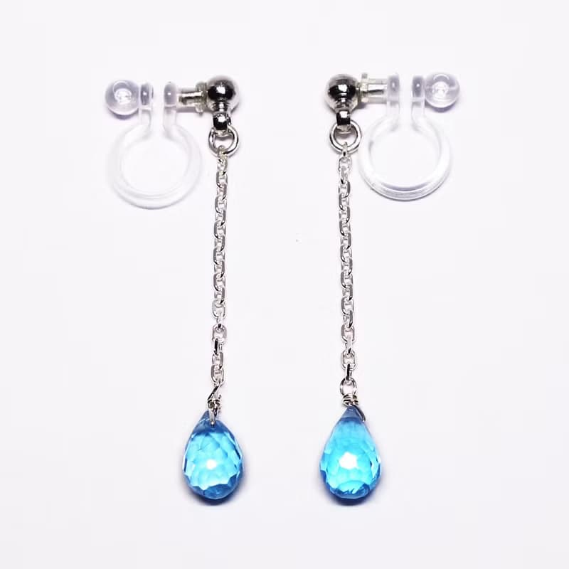 至高の水色・ブルトパブリオレット・樹脂イヤリングSV925【Pio by Parakee】Blue topaz briolette