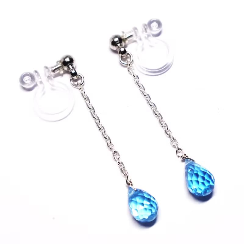 至高の水色・ブルトパブリオレット・樹脂イヤリングSV925【Pio by Parakee】Blue topaz briolette