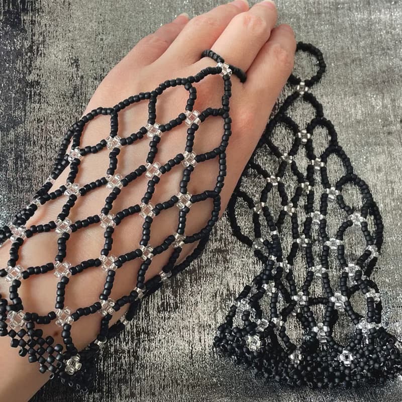 黑銀復古花邊手套