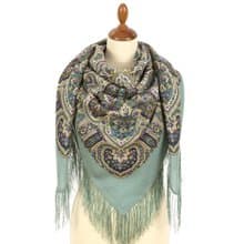 Pavlovo Posad Russian Shawl 100% Wool Scarf 125x125 cm Wrap Silk Fringe 1936-11