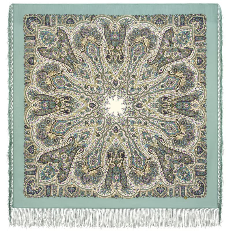 Pavlovo Posad Russian Shawl 100% Wool Scarf 125x125 cm Wrap Silk Fringe 1936-11