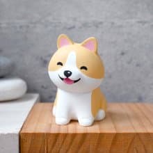 笑咪咪柯基犬名片架 手機架 手工木製療癒小木雕擺飾 公仔