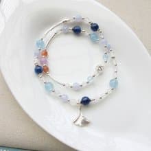 太陽石 孔賽石 藍晶石 月光石 海水藍寶 藍紋瑪瑙 雙圈手鍊