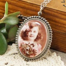 Pink Brown Porcelain Cameo Necklace Girl Photo Portrait Pendant Necklace Jewelry