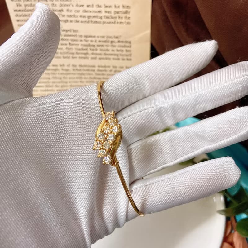 【西洋古董飾品】優雅小麥感拾穗萊茵鑽 藤蔓勾扣 手環 手鍊