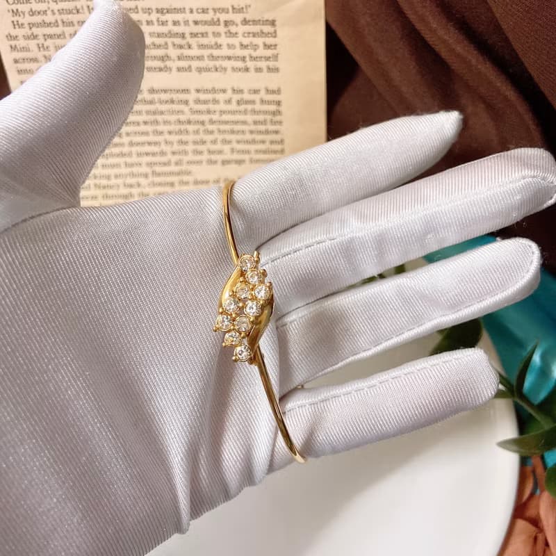 【西洋古董飾品】優雅小麥感拾穗萊茵鑽 藤蔓勾扣 手環 手鍊