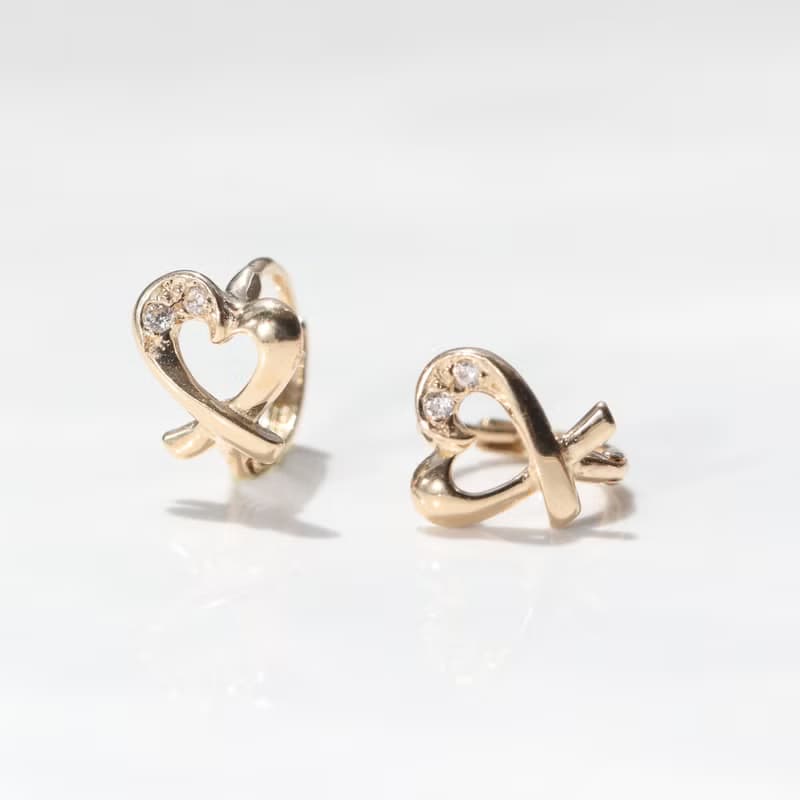 14K 愛心鑽耳扣耳環 (內徑 6 mm) (單個) 洗澡免摘  不褪色